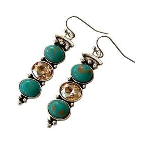 Turquoise & Amber Glass Drop Earrings – Sculptural Thai Style